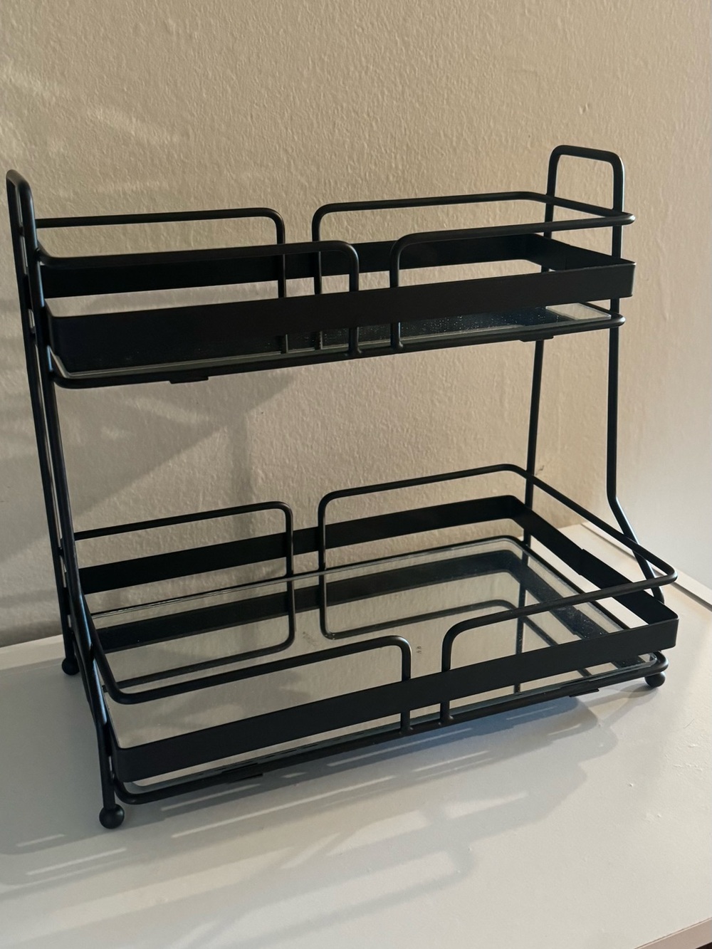 Black Two-Tier Metal Mirror Organizer - Home Decor